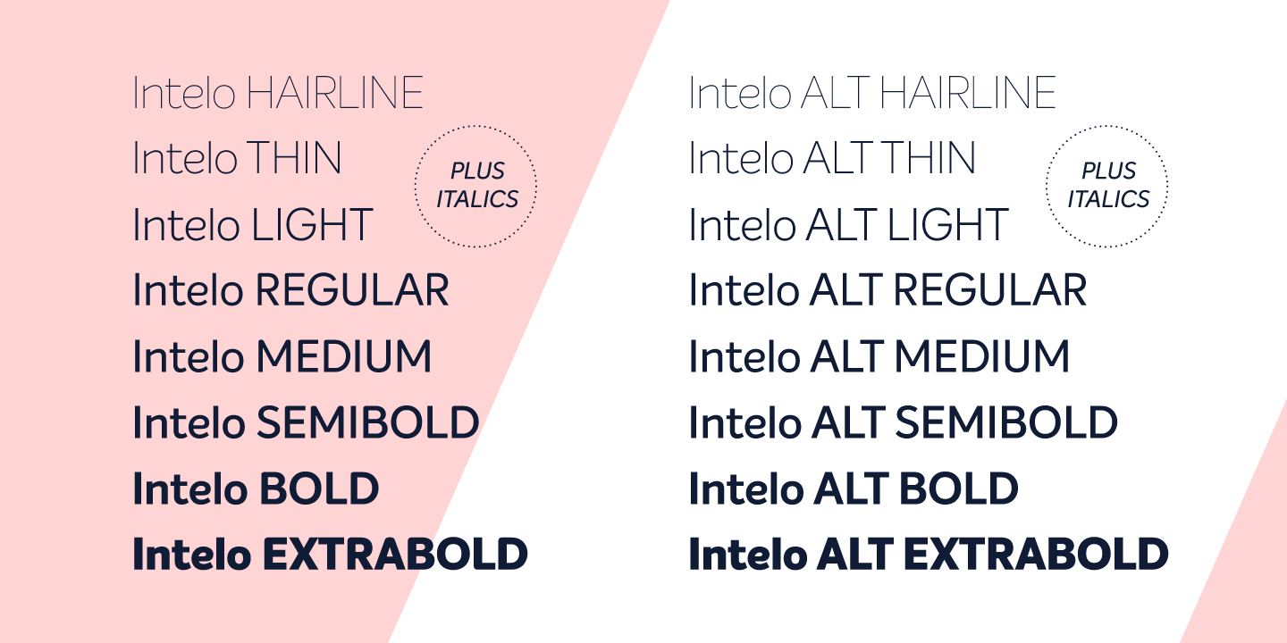Przykład czcionki Intelo Thin Italic